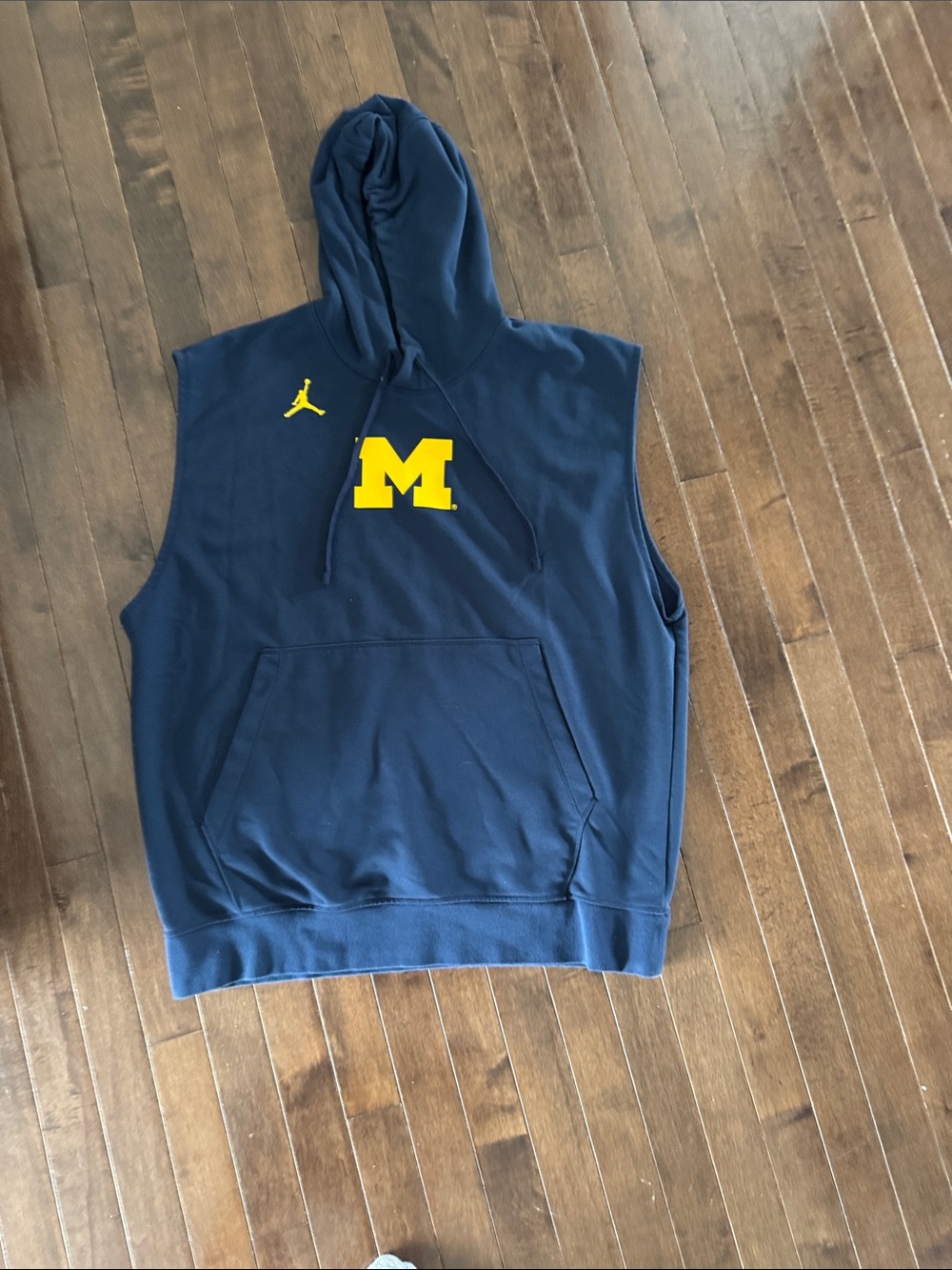 Jordan Navy Sleeveless Hoodie with Yellow 'M' Logo